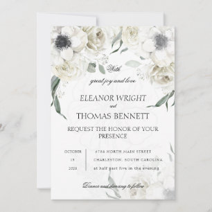 Convite de Casamento QR Code com Flores Brancas El