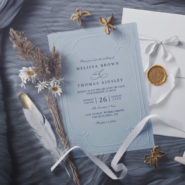 Convite de Casamento QR Code Elegante Relevo Ornam (Criador carregado)