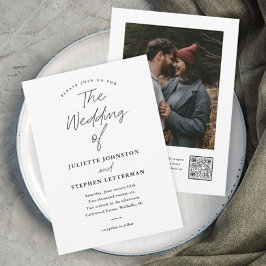 Convite de Casamento QR code Preto e Branco com Le