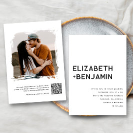 Convite de Casamento QR Code Preto e Branco com RS