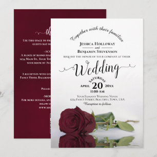 Convite de Casamento QR Code Rosa Burgundy Caligra