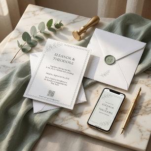Convite de Casamento QR Code Sage Green Quiet Luxu