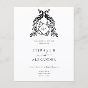 Convite de casamento QR de Pavão Preto do Monogram