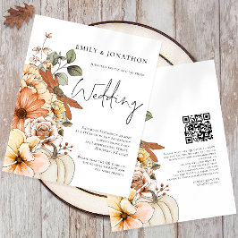 Convite de Casamento QR de Script de Pumpkin Flora