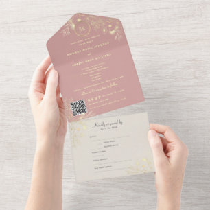 Convite de Casamento QR Dusty Rose Ivory All In On