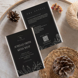 Convite de Casamento QR Elegante Rústico Floral Pr