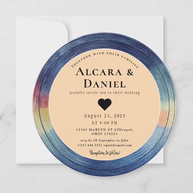 Convite de Casamento QR em Disco de Vinil Retrô Vi (Frente)
