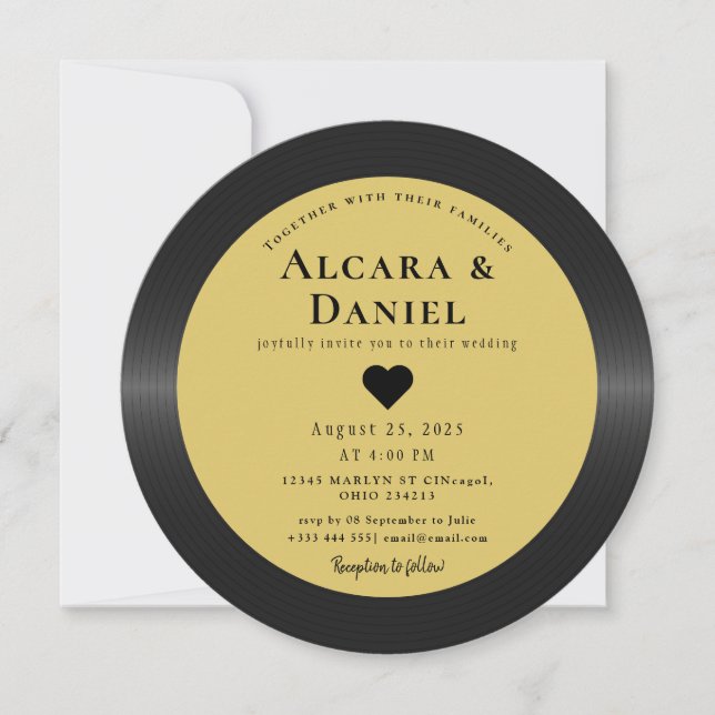 Convite de Casamento QR em Vinil Retrô Vintage (Frente)