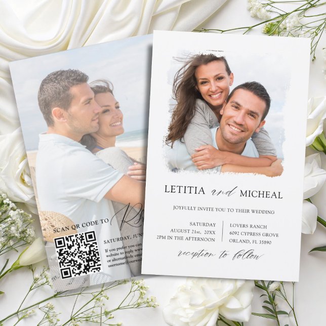 Convite de Casamento QR Foto Preto e Branco 2 Orça (Criador carregado)