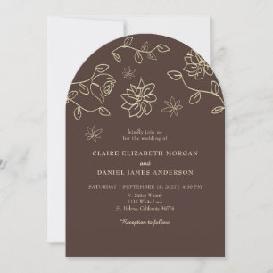 Convite de Casamento QR Marrom Chocolate Floral De