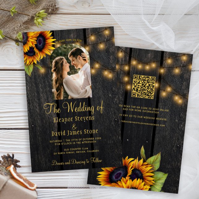 Convite de casamento QR RSVP rústico econômico par (Criador carregado)