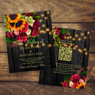Convite de casamento QR rústico de madeira para or