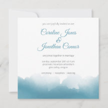 Convite de Casamento Quadrado com Aquarela Azul