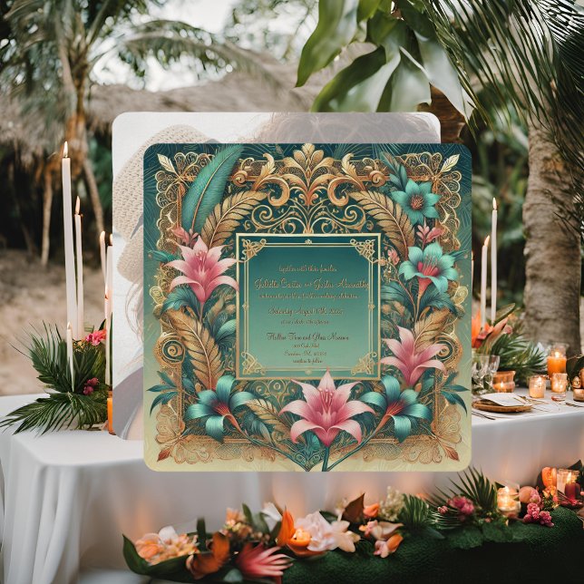 Convite de Casamento Quadrado com Elegância Tropic (Criador carregado)