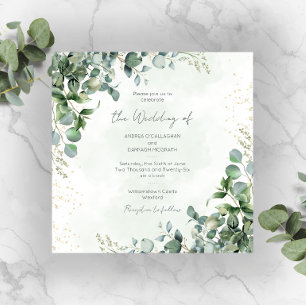 Convite de Casamento Quadrado com Folhagens de Euc