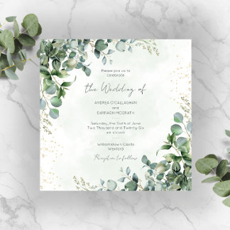 Convite de Casamento Quadrado com Folhagens de Euc