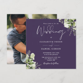 Convite de Casamento Quadrado com Foto Floral Roxa