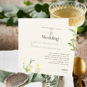 Convite de Casamento Quadrado com Monograma de Flo