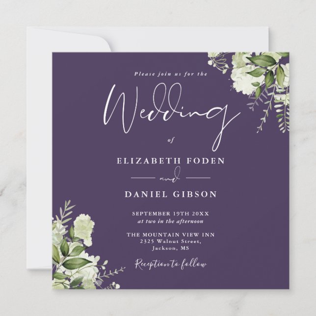 Convite de Casamento Quadrado com Monograma Floral (Frente)