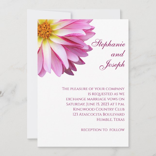 Convite de Casamento Quadrado Dália Rosa Quente (Frente)
