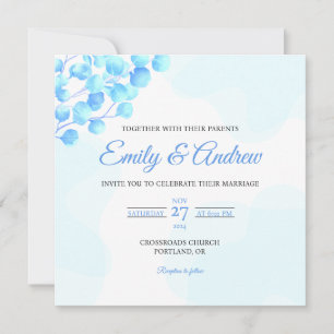 Convite de Casamento Quadrado Floral Aguarela Aqua
