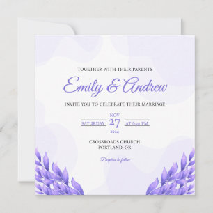 Convite de Casamento Quadrado Floral Aquarela Folh