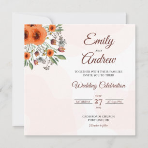 Convite de Casamento Quadrado Floral com Rosa Lara