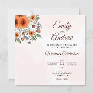 Convite de Casamento Quadrado Floral com Rosa Lara