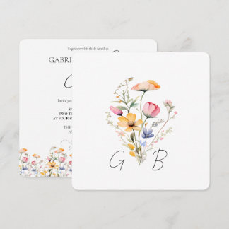 Convite de Casamento Quadrado Floral Monograma de