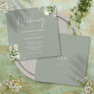 Convite de Casamento Quadrado Floral Monograma Ver