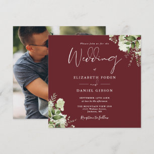 Convite de Casamento Quadrado Floral Rosa Madeira