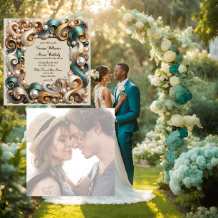Convite de Casamento Quadrado Formal Elegância Pea