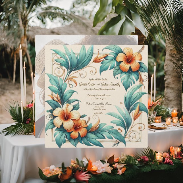 Convite de Casamento Quadrado Iridescente Tropical (Criador carregado)