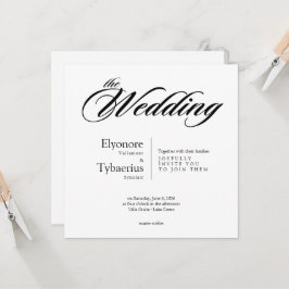 Convite de Casamento Quadrado Minimalista Preto e 