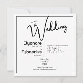 Convite de Casamento Quadrado Minimalista Preto e 