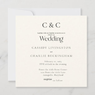 Convite de Casamento Quadrado Monograma Creme Simp