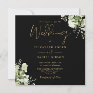 Convite de Casamento Quadrado Monograma Verde com 
