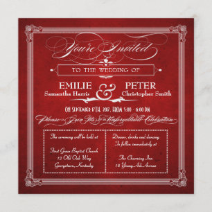 Convite de casamento quadrado vermelho & de prata