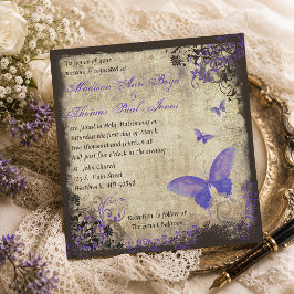 Convite de Casamento Quadrado Vintage Borboleta Ro