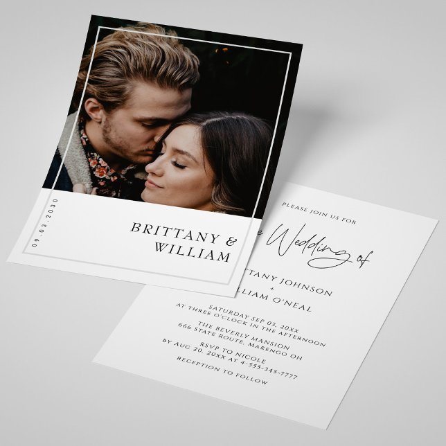 Convite de Casamento Quadro de Foto Elegante (Minimalist Photo Wedding Invite - Modern & Chic)