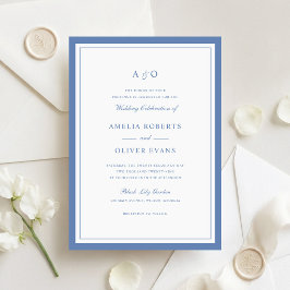 Convite de Casamento Quadro Elegante Azul Poeira