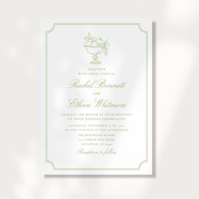Convite de Casamento Quadro Elegante Citrino Verde (Criador carregado)