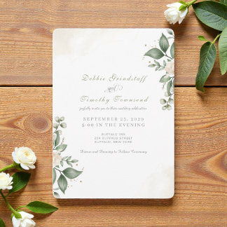 Convite de Casamento Quadro Floral Verde Aquarela