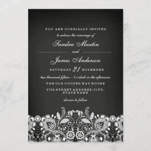 Convite de Casamento Quadro Negro com Renda Branca