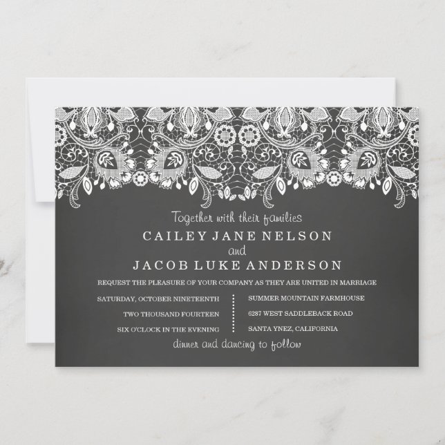 Convite de Casamento Quadro Negro e Renda (Frente)