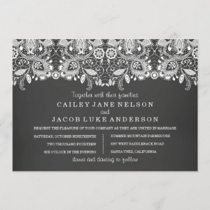 Convite de Casamento Quadro Negro e Renda