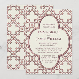 Convite de Casamento Quatrefoil Rosa Poeirento Bor