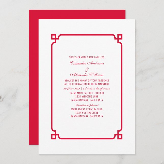 Convite de casamento Quic Red Deco (Frente/Verso)