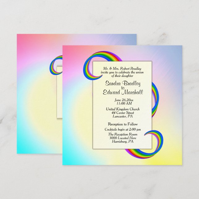 Convite De Casamento Rainbow Ribbon 5,25" x 5,25" (Frente/Verso)