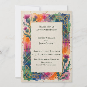 Convite de Casamento Rainbow Tartan Thistle
